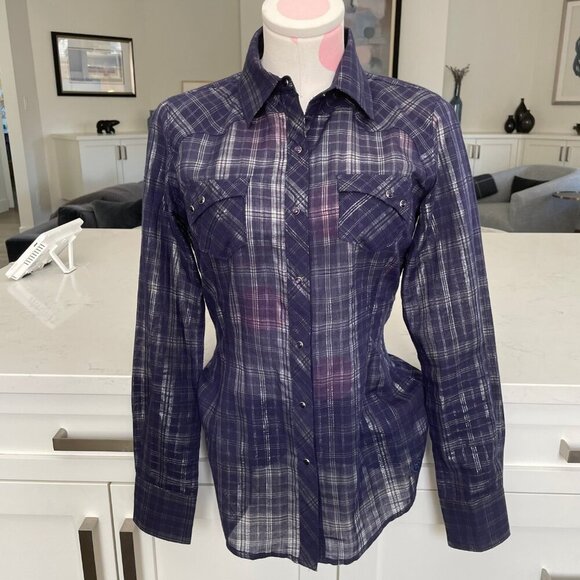 Ariat Fitted Snap Down Metallic Plaid Western Shirt Cowgirl Deep Purple XS NWOT - Picture 14 of 14